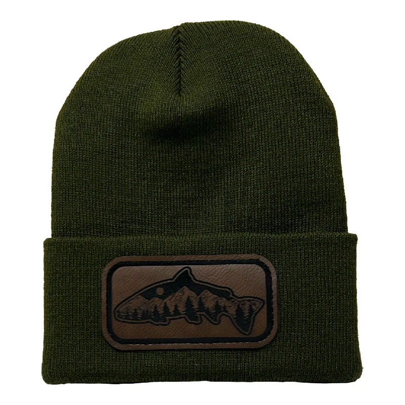 O.D. Fish Mountain Leather Patch Beanie