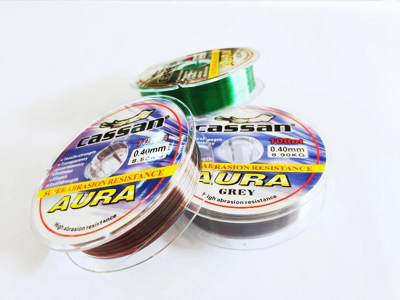 Cassan Aura Monofilament Line | 100Mt / 110Yd | Green | Grey | Multicolour | 10 Connected Spool |