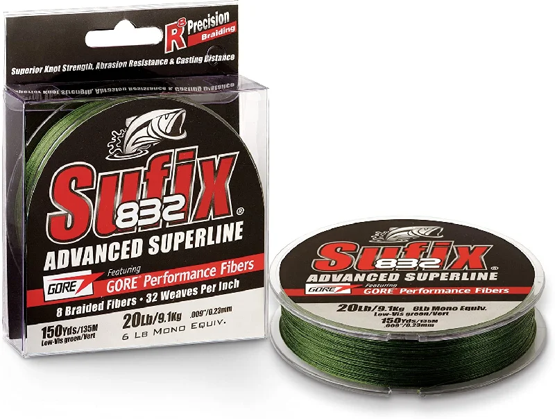 Sufix 832 Advanced Superline Braid | 100Mt / 110Yd | 6 Connected Spools - Ghost | 10 Connected Spools - Low-Vis Green |