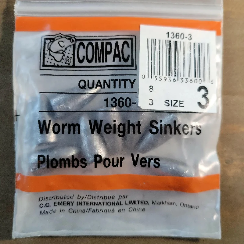 COMPAC Worm Weight Sinkers Size #3 8/pk