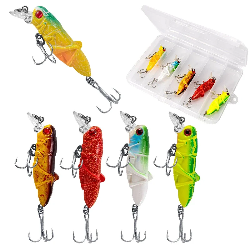 ice fishing reels small size Dr.Fish 5pcs Grasshopper Crankbait Topwater Fishing Lures 2.87-3.85’‘ 0.14-0.35oz