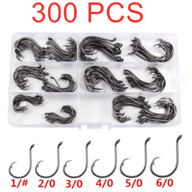 300 Pcs Octopus Circle Hooks Offset Point 6 Sizes