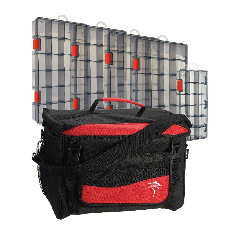 Jarvis Walker Large Lure Bag with 5 Lure Boxes - Black & Red