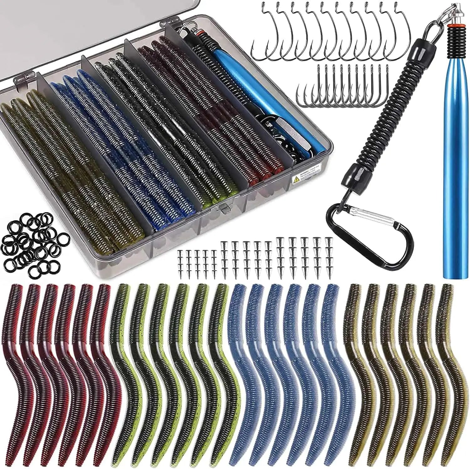 ice fishing sonar fish finder PLUSINNO 133PCS 5.5" Wacky Worm Fishing Lure Kit